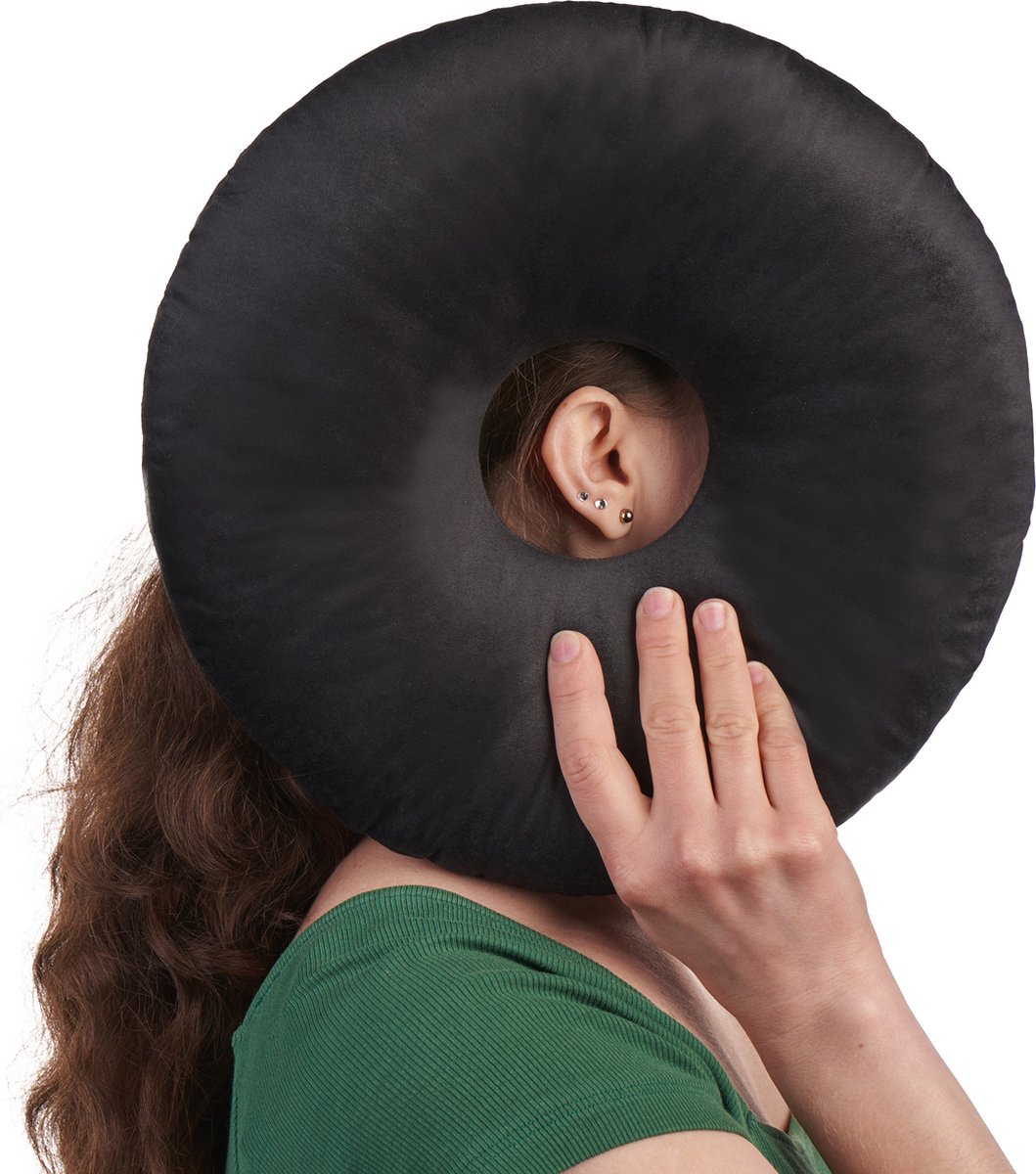 Piercing Kussen - Donut Kussen Met Gat Voor Oor - Hoofdkussen Zijslaper - Verstelbare Vulling - 29x29 cm - Ringkussen - Piercingkussen - Hoofd Kussen - Zijslaper Kussen - Zwart
