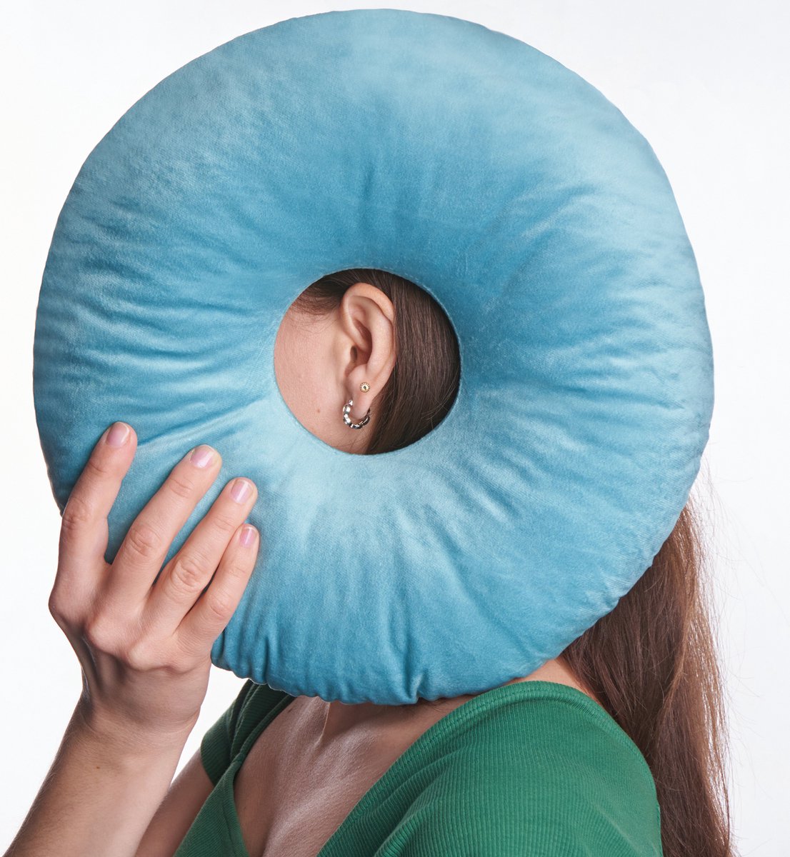 Piercing Kussen - Donut Kussen Met Gat Voor Oor - Hoofdkussen Zijslaper - Verstelbare Vulling - 29x29 cm - Ringkussen - Piercingkussen - Hoofd Kussen - Zijslaper Kussen - Blauw