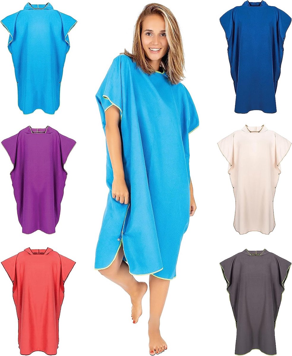 Premium badponcho met knopen - Öekotex 100 - omkleedhulp dames en heren - surf poncho strand - handdoek poncho volwassenen - omkleedhulp - badcape microvezel (L-XL blauw)