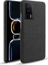 Xiaomi Poco F5 Pro Hoesje met Stoffen Afwerking Back Cover Zwart