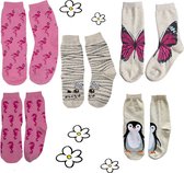 Nature Planet -kindersokken - set van 5 paar sokken - flamingo - vlinder - zeepaardje - pinquin - mummie (100% Oeko-tex gecertificeerd) maat 29-34