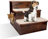 Hondentrap 3 treden, houten kattentrap met pluizig kussen en kattengrot, huisdierentrap voor honden, 46H x 38,5B x 36H cm