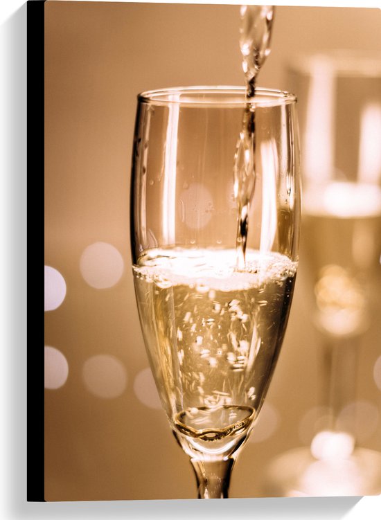 Canvas - Champagne - Drank - Glas - Inschenken - Drinken - Bubbels - 40x60 cm Foto op Canvas Schilderij (Wanddecoratie op Canvas)