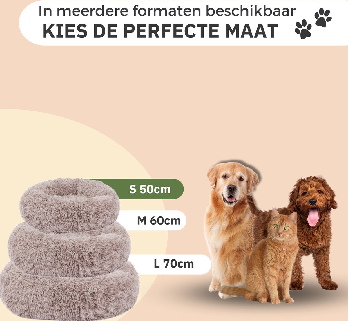 Donut Hondenmand - Kattenmand - Maat S - 50cm (ligvlak van 35cm) - Kaki - Fluffy en Wasbaar thumbnail 7