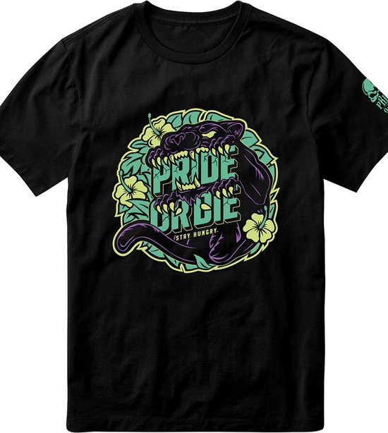 PRIDE or Die Cotton T-Shirt "Stay Hungry" Zwart taille XL