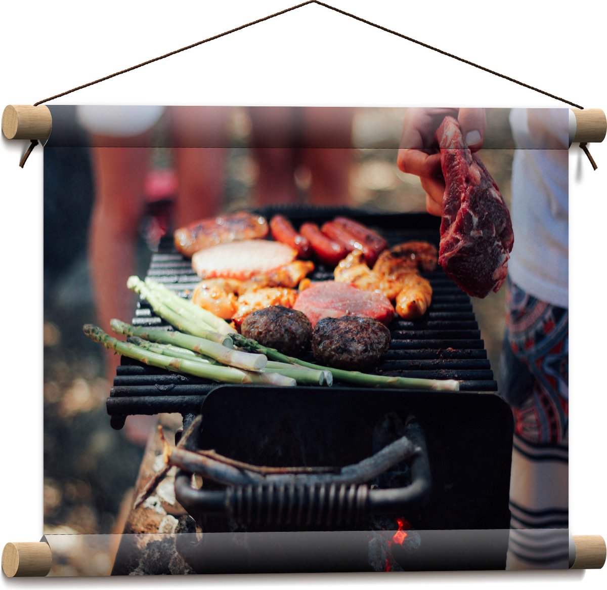 Textielposter - Barbecue - Vlees - Groenten - Kolen - Natuur - 40x30 cm Foto op Textiel