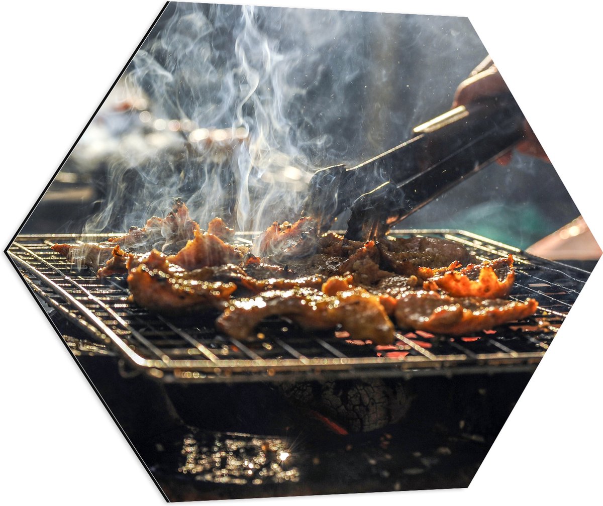 Dibond Hexagon - Barbecue - Kool - Rook - Tang - Vlees - Bakken - Eten - Buiten - 70x60.9 