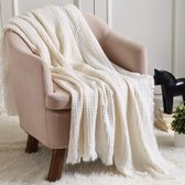 Zachte lichtgewicht boho gehaakte decoratieve lente deken voor bank bank stoel bed woondecoratie (127 cm x 152 cm, gebroken wit/ivoor