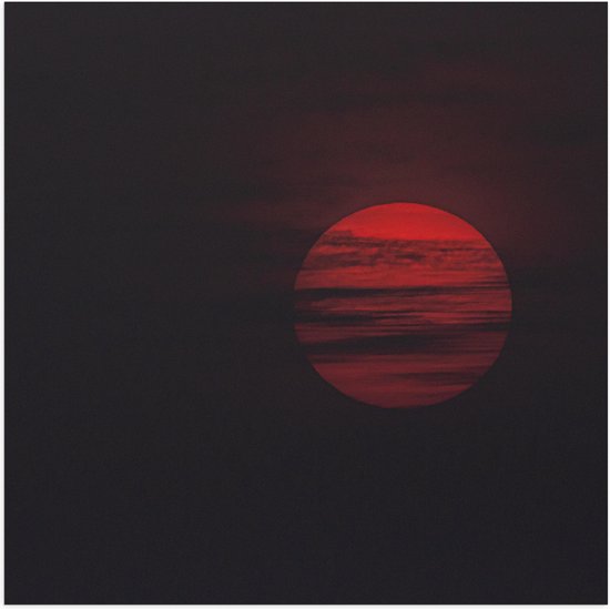 Poster Glanzend – Zon - Maan - Wolken - Rood - 50x50 cm Foto op Posterpapier met Glanzende Afwerking