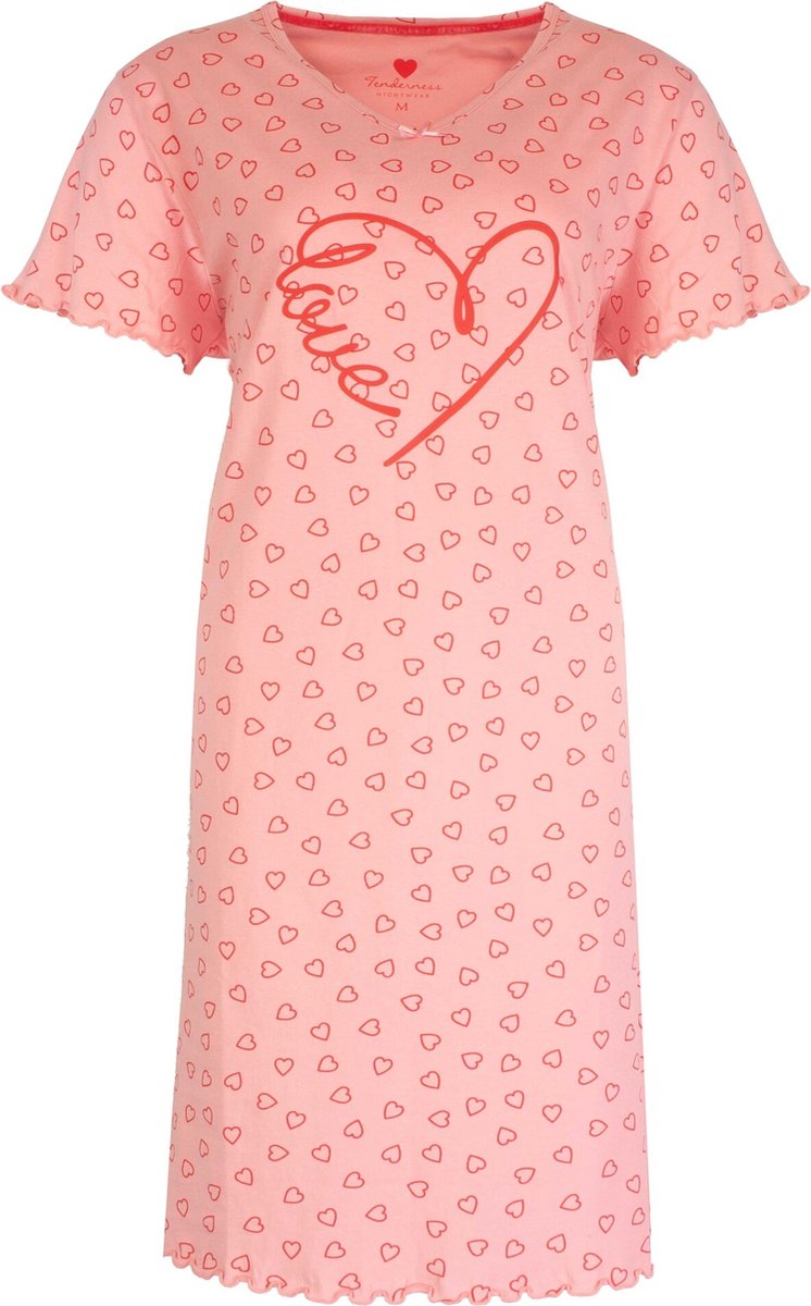 Tenderness Dames Nachthemd - Hartjes - 100% Katoen - Roze - Maat M