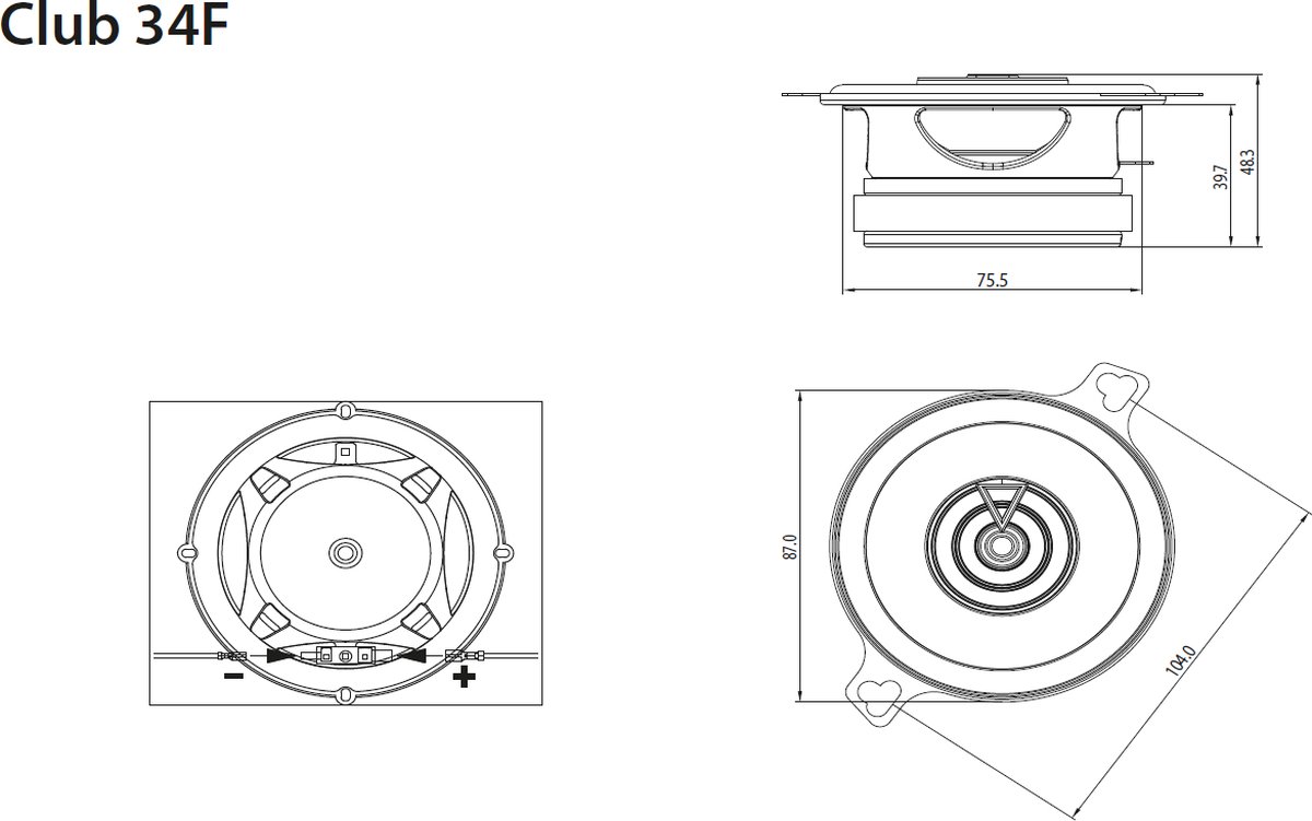 JBL Club 34F - Autospeakers - 3,5” Inch (87mm) 2-weg Coaxiaal - 75W Piek / 25W RMS - Set van 2 – foto 8