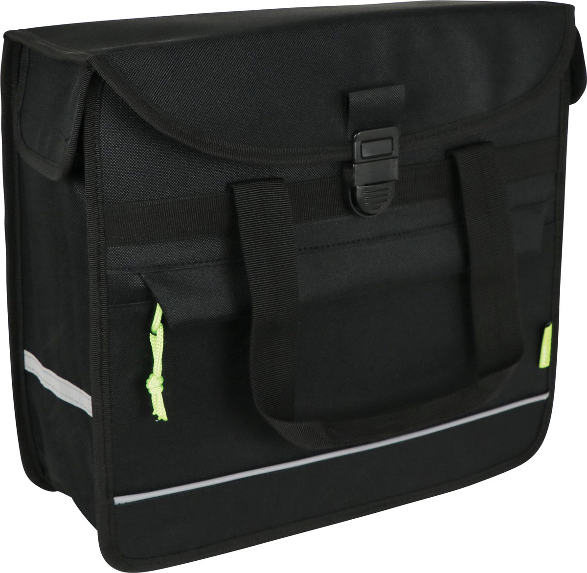 Dresco Enkele Fietstas Basic Shopper – Inhoud 15 Liter - Waterafstotend nylon – Twee bevestigingshaken & klittenbandsluiting - Handig voorvak – Reflectie aan de voor- en achterzijde - Afmeting 34x31x13cm