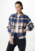 Checked Bomber Jacket Dames - Bright Blauw - Maat XS
