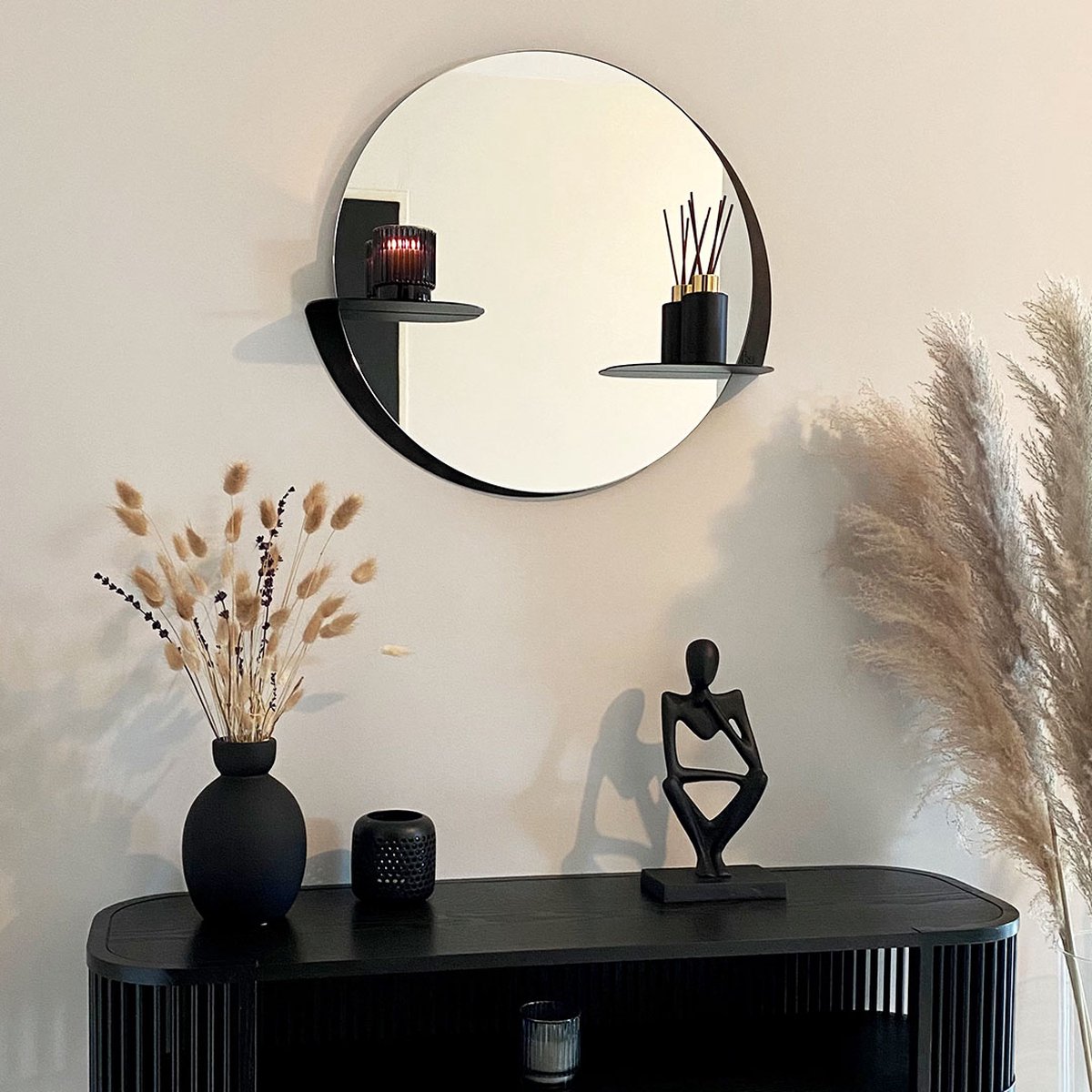 Indusigns Spiegel Rond - Wandspiegel met plank - Muurspiegel / Mirror /  Glas: Ø50cm /