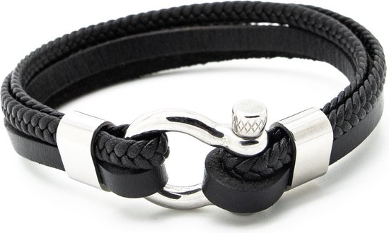 Sorprese armband - Classic - armband heren - leer - RVS - hoefijzer sluiting - cadeau - Model N