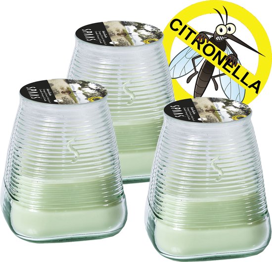 Bougie à la citronnelle avec Glas - Bougie parfumée pour le jardin - Garden asiatique - 3 pièces - Bougie d' Plein air SPAAS® Disponible en quatre couleurs gaies et de beaux verres