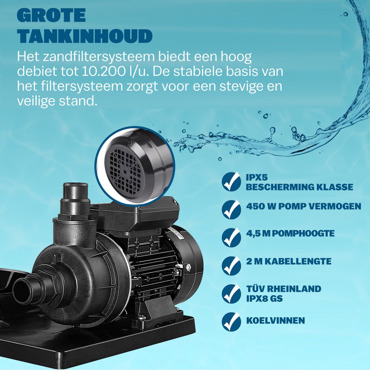 Monzana Zandfiltersysteem 10.200 l/h - 7 Wegklep Ø32-38mm Blauw – foto 5