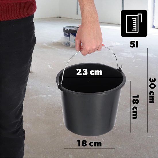 KADAX Bouwemmer Van Kunststof, 5L, Speciekuip, Specieemmer Voor Tuin En Bouwplaats Emmer Met Handvat Metaal Cementkuip Gietrand Poetsemmer Stabiel Zwart 5 2242063943