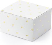PartyDeco coffret cadeau Hartjes - Bonbonnière de mariage - 10x - blanc/or - papier - 6 x 4 cm