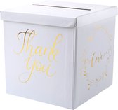 Santex Enveloppendoos thank you - Bruiloft - wit/goud - karton - 20 x 20 cm