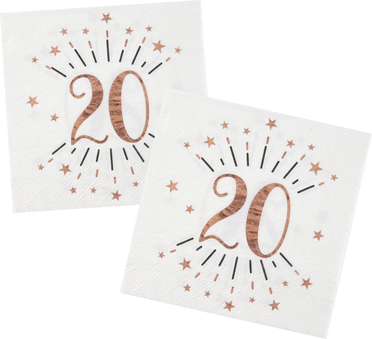 Verjaardag feest servetten leeftijd - 20x - 20 jaar - rose goud - 33 x 33 cm