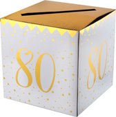 Santex Enveloppendoos - Verjaardag - 80 jaar - wit/goud - karton - 20 x 20 cm