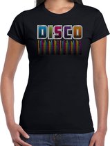Bellatio Decorations disco verkleed t-shirt dames - jaren 80 feest outfit - disco sound wave - zwart L