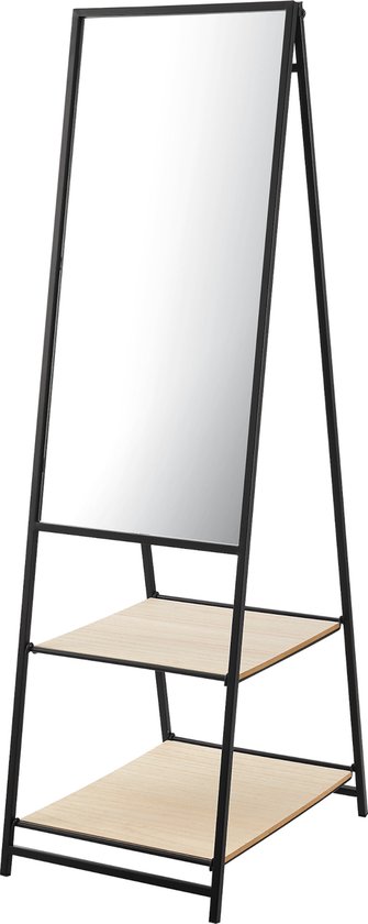 Spiegel vrijstaand Chamois met 2 planken 150x44x60 cm zwart en eikenkleurig