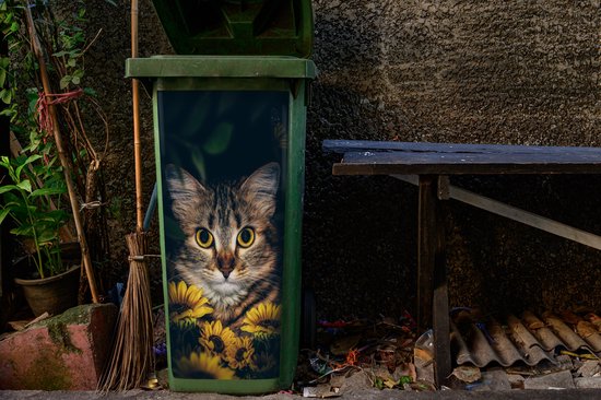 Autocollant pour contenant Chat - Jaune - Fleurs - Botanique - 38x80 cm - Autocollant Kliko