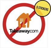 Pictogram/ sticker | Take Away verboden | 10 x 10 cm | Geen take away | Thuisbezorgen is voor thuis | Hotel | B&B | Kamerverhuur | Motel | Afhaal | Restaurant | Horeca | Hotelkamer | Vakantie | Verblijf | Receptie | 5 stuks