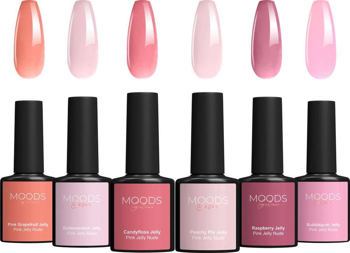 Goedkoopste Moods Gellac 6-delige Set - Transparante Gel Nagellak - 8ML - Pink Jelly Nude Edition - Gellac - Nagels - Gellak Starterspakket - Nude Kleuren