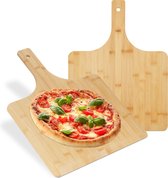 Relaxdays pizzaschep XXL bamboe - set van 2 - pizzaspatel met korte steel - broodschep