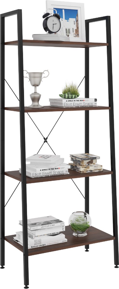 Happyment Boekenkast Dizi industrieel - 4 lagen - Donkerbruin - Boekenrek - Woonkamer, slaapkamer en kinderkamer - Hout - Wit - 60x35x148cm