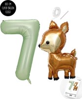 Snoes - Bambi Basis ballon set XXL Cijferballon Olijf Nude 7 - Lief Hert + Cijfer Ballon 7 Jaar - Helium Geschikt