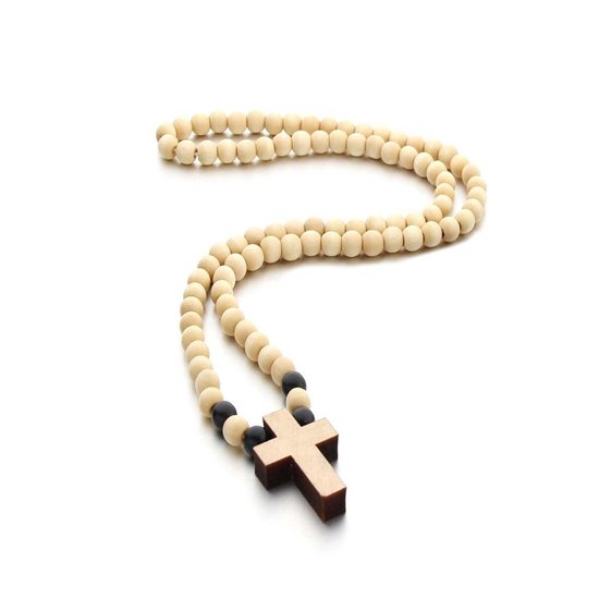 Sorprese light 100% bois - collier - chaîne de perles - croix en bois - 65 cm - perles 8 mm - cadeau - Modèle Z