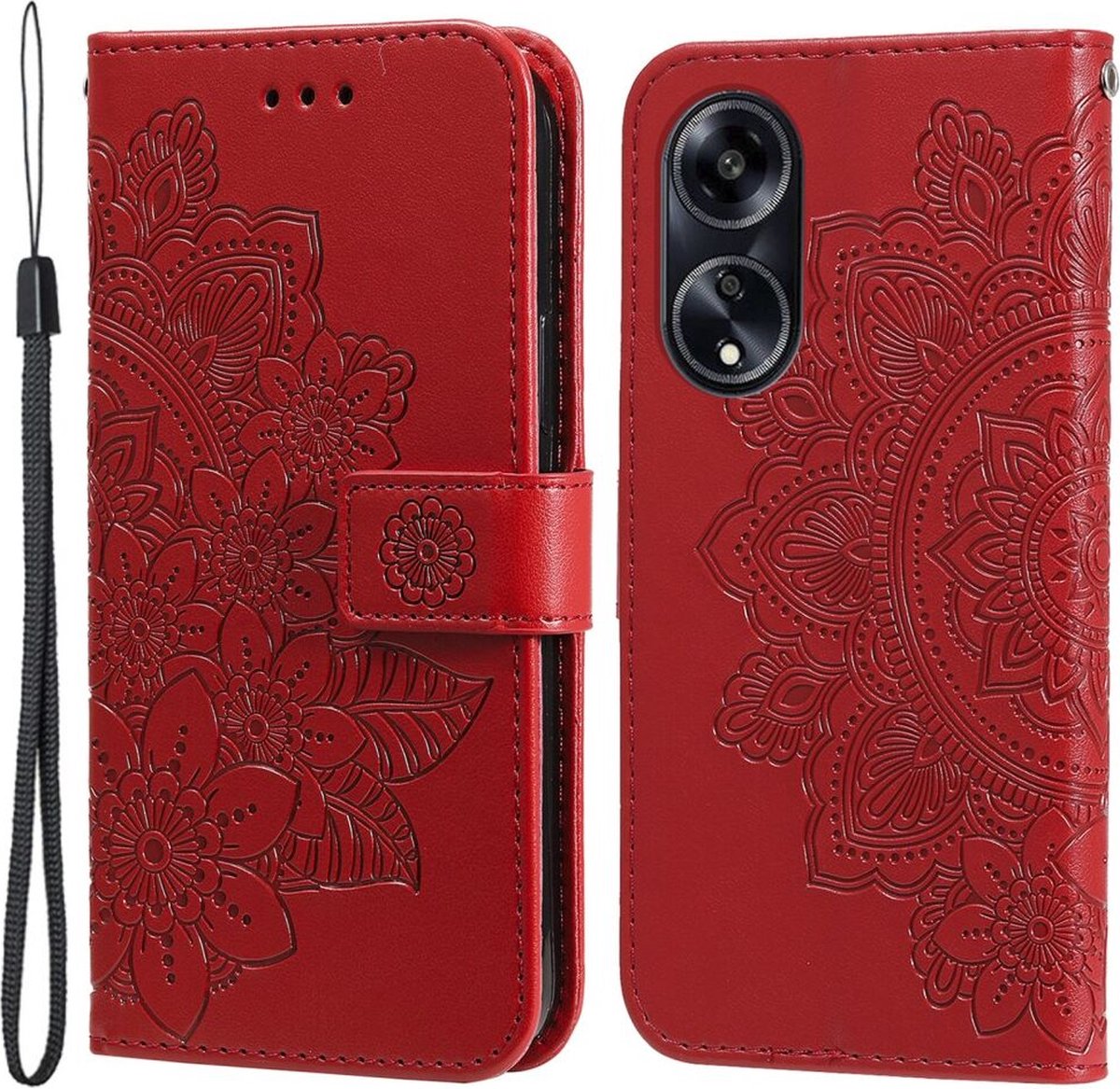 Oppo A98 Hoesje Wallet Flower Book Case Kunstleer Rood