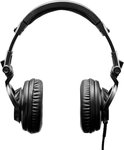 Zwarte DJ-koptelefoon, weergave van de bovenkant met de oorschelpen en hoofdband.