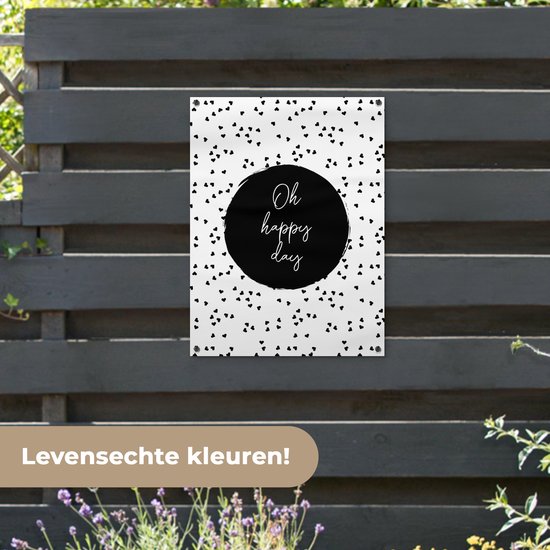 Décoration de jardin - Proverbes - Citations - Oh happy day - Points - Jardin - 60x80 cm - Affiche jardin - Tissu jardin