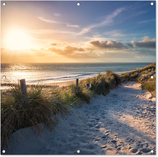 Tuindoek Zonsondergang - Strand - Duin - Gras - Bank - 100x100 cm