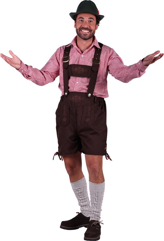 Oktoberfest Klaus lederhosen et chemise rouge-blanc - Taille XL