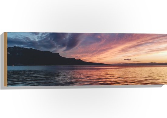 Hout - Water - Zee - Bergen - Wolken - Kleuren - 90x30 cm - 9 mm dik - Foto op Hout (Met Ophangsysteem)