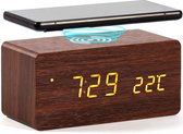 Réveil numérique en bois Gadgy avec chargeur sans fil - Réveil avec température, date et heure