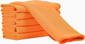 Afwasdoekjes, microvezel keukendoek super absorberend sneldrogend wafelweefsel vaatdoeken, set van 6 reinigingsdoeken barhanddoek (neon oranje, 30 x 30 cm)