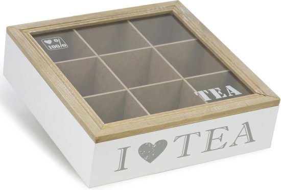 Boîte à thé 9 compartiments avec fenêtre, sachet de thé, boîte de
