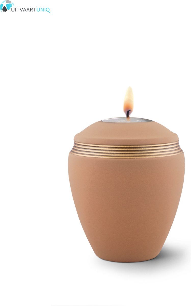 Mini urn zandkleur met herdenkingslichtje- keramiek