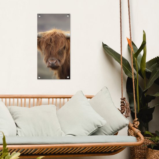 Affiche de jardin Highlander écossais - Cornes - Cheveux - 30x60 cm - Toile de jardin - Affiche extérieure