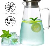 Uten Glazen Karaf met Deksel - Waterkaraf van Borosilicaatglas - 1.5 Liter - Glazen Kan Voor Koud en Warm Water