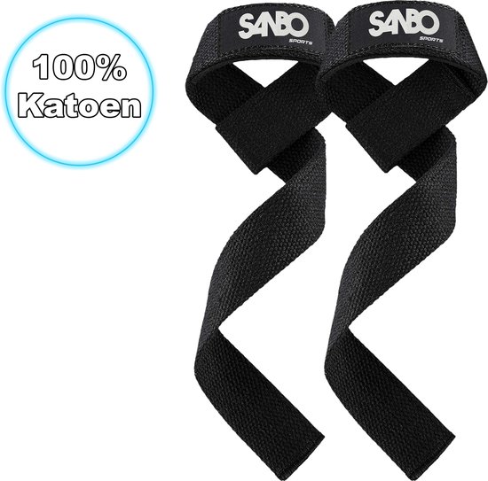 Sanbo Lifting Straps Set 2 Stuks - 100% Katoen - Zwart - Powerlifting - Krachttraining - Gym - Fitness Accessoires - Wrist Wraps