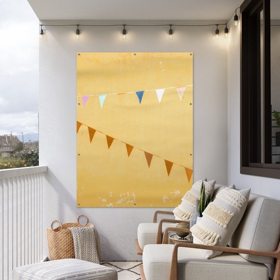 Décoration murale extérieure Drapeaux - Fête - Jaune - Coloré - 120x160 cm - Toile de jardin - Affiche extérieure