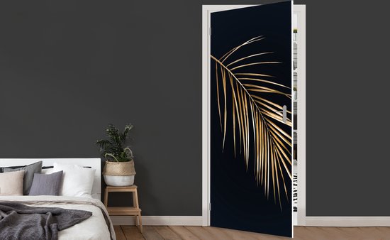 Sticker de porte Plantes - Or - Zwart - Feuilles - Luxe - 80x205 cm - Affiche de porte